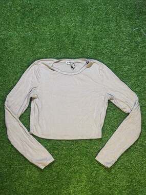 Garage Ribbed Long Sleeve Cropped Crew Neck Top
